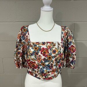 Rachel Roy NWT Floral Print Puff Sleeve Cropped Top